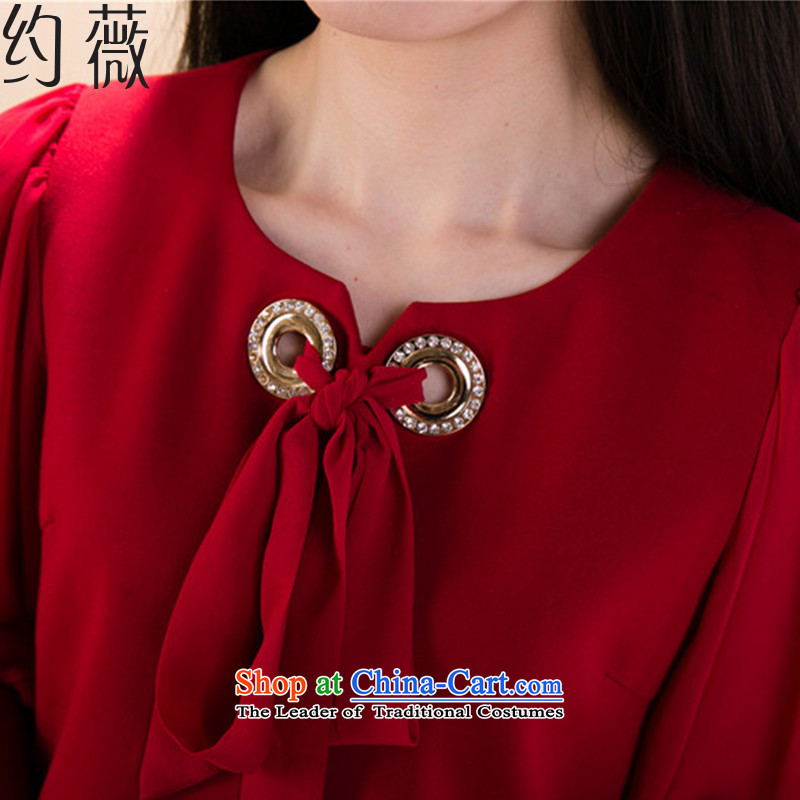   The spring and summer of 2015, Ms Audrey EU about new product code women dresses Sau San video thin stitching chiffon 7 cuff dresses  YW172 female red 2XL, Vicki about shopping on the Internet has been pressed.