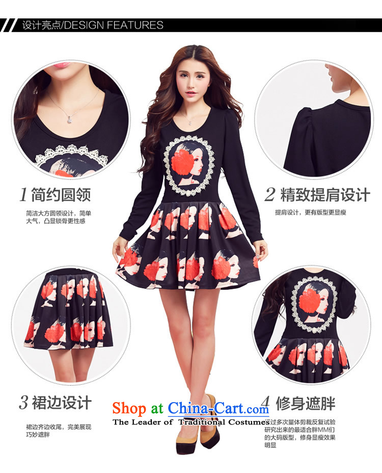 Optimize m large spring 2015 Gigi Lai female thick mm spring Korean Sau San pattern round-neck collar large long-sleeved dresses support C.O.D. XXXXL 4XL Photo Black, prices, brand platters! The elections are supplied in the national character of distribution, so action, buy now enjoy more preferential! As soon as possible.