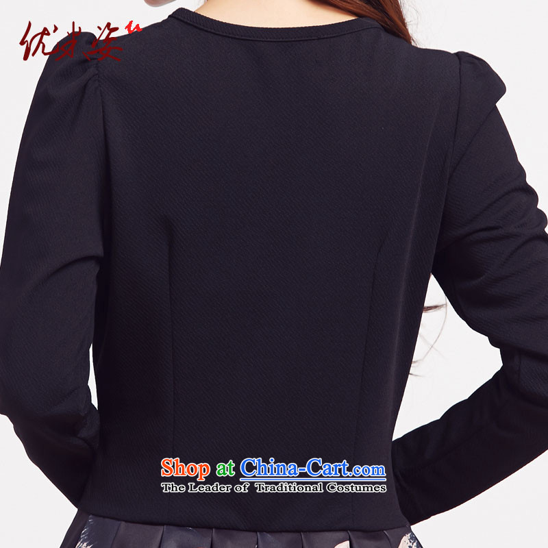 Optimize m large spring 2015 Gigi Lai female thick mm spring Korean Sau San pattern round-neck collar large long-sleeved dresses support C.O.D. XXXXL black 4XL, optimized m postures (umizi shopping on the Internet has been pressed.)