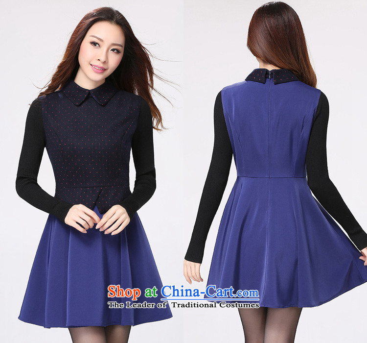 C.o.d. female xl skirt Korean 2015 Fall/Winter Collections new lapel of long-sleeved dresses gentlewoman temperament saika stitching OL female skirt video thin blue 3XL approximately 160-175 catty picture, prices, brand platters! The elections are supplied in the national character of distribution, so action, buy now enjoy more preferential! As soon as possible.