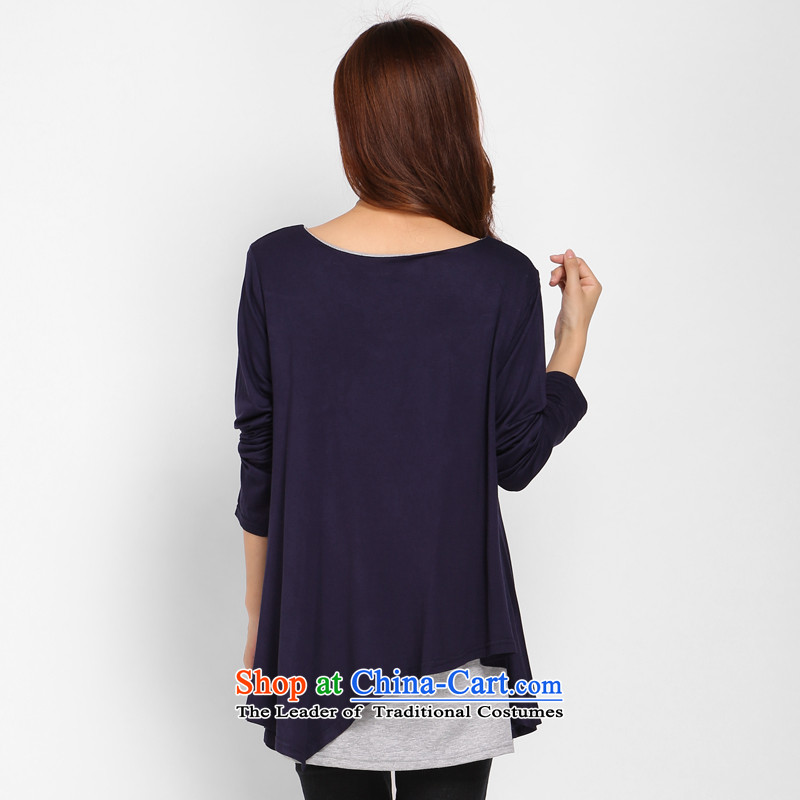 The autumn shani flower, knitted shirts thick mm larger T-shirts Korean version 2015 to increase long-sleeved shirt shirts, forming the liberal 8062 5XL sapphire blue autumn knitted shirts, Shani Flower (D'oro) sogni shopping on the Internet has been pres