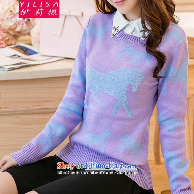 Ms Chu_ maximum 2015 sub-code women sweater Fall_Winter Collections Korean sweet large Fat MM loose wild leisure wear t-shirt?H2182 sweater??XXXL violet