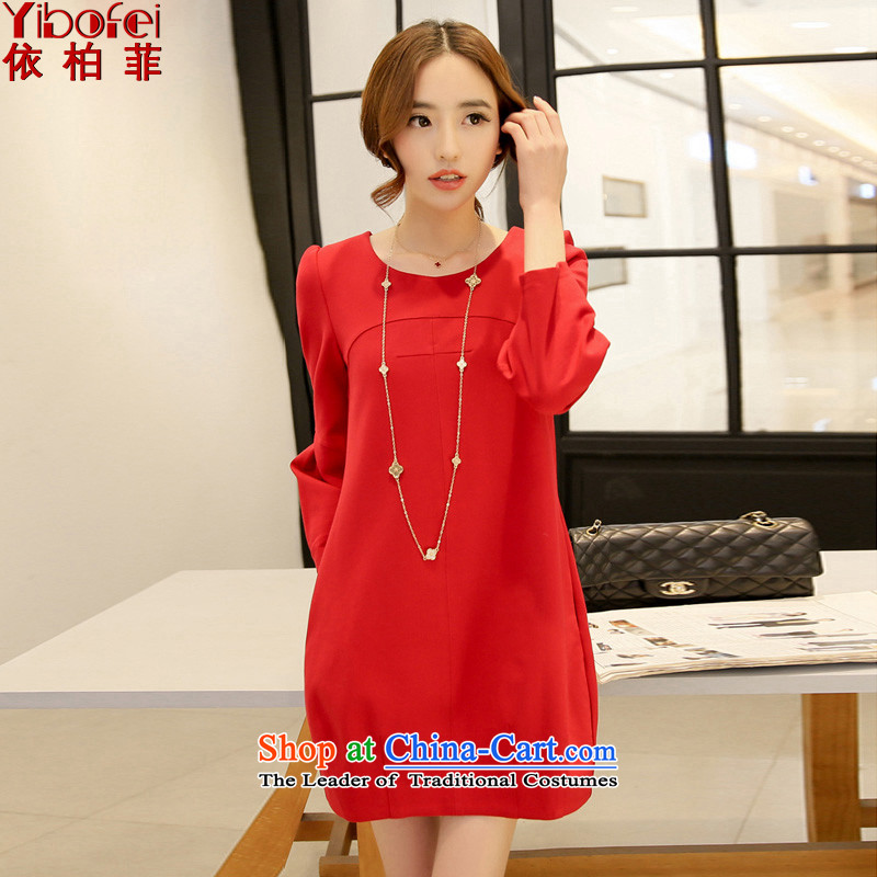 In accordance with the perfectspring 2015 new fat mm larger female Korean round-neck collar stereo stitching large red relaxd dressY2039redXXL