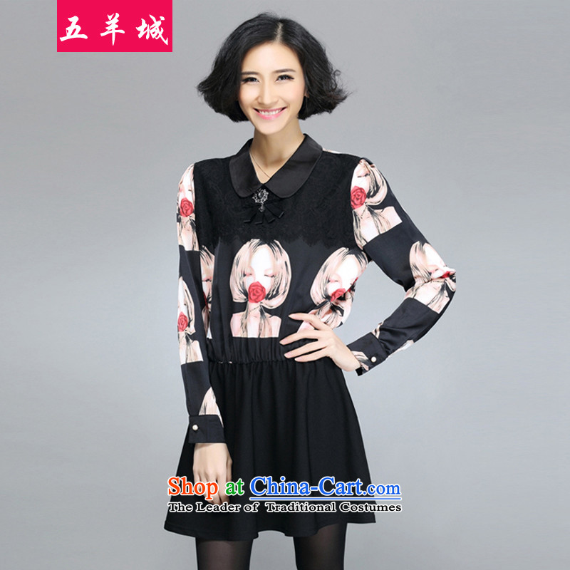 Five Rams City to increase women's code load new expertise autumn, Hin Thin women's thick mm thin skirts expertise graphics Sau San Mei Cartoon Foutune of dresses 173 Black?XL recommendations 130-140 catty