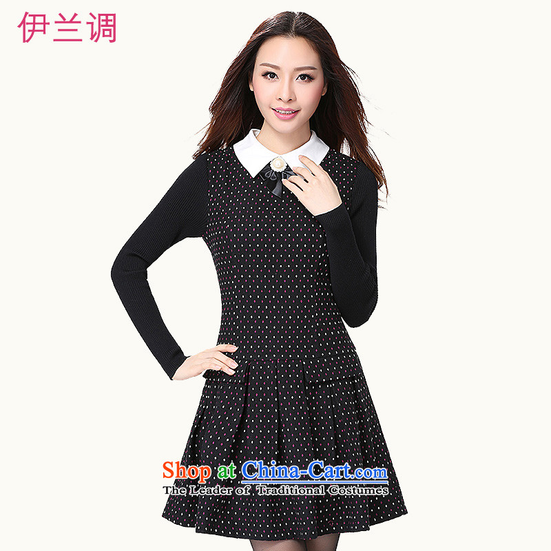 Gilland adjustable to increase women's code 2015 Spring dresses thick mm long-sleeved thick sister Sau San video thin Korean spring and autumn 2187 Black XL
