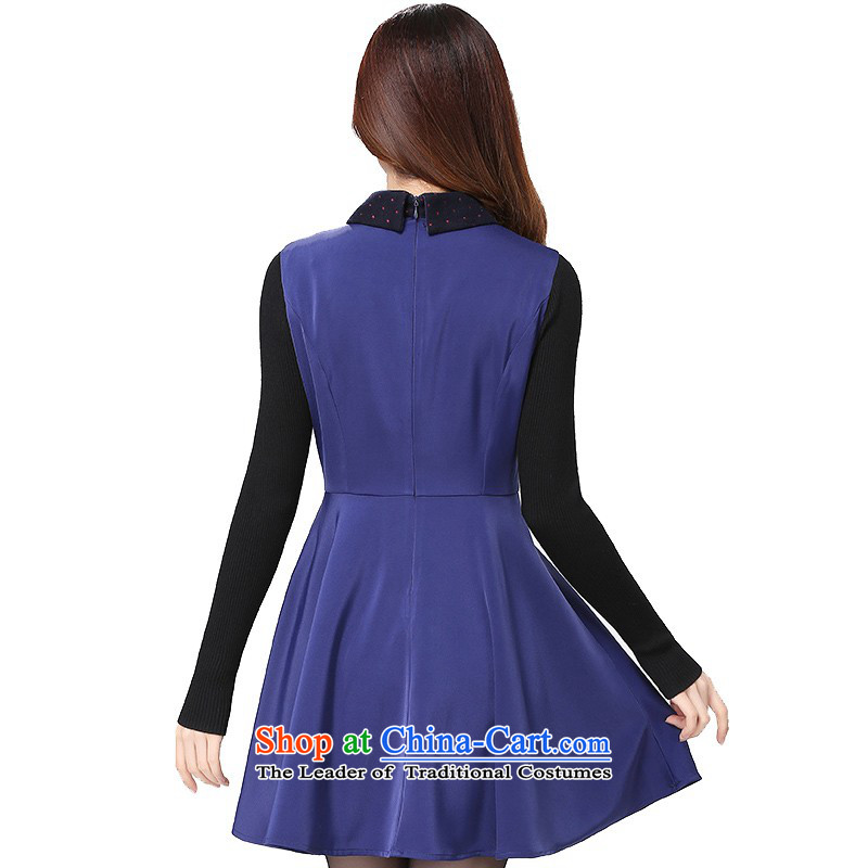 C.o.d. Package Mail thick people dress dresses 2015 autumn, the major Korean version of code reverse collar long-sleeved stamp in the stitching skirt ladies dress skirts vocational blue XL about 130-145, land is of Yi , , , shopping on the Internet