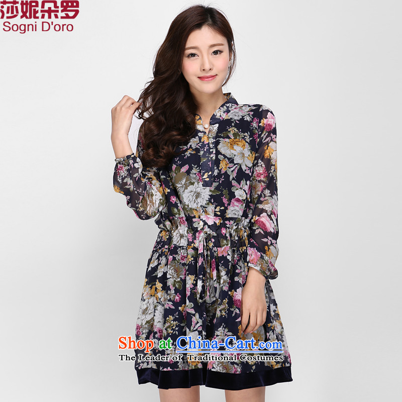 Luo Shani flower code women 200 catties thick sister summer new foutune graphics print thin chiffon dresses 0002?3XL Pattern