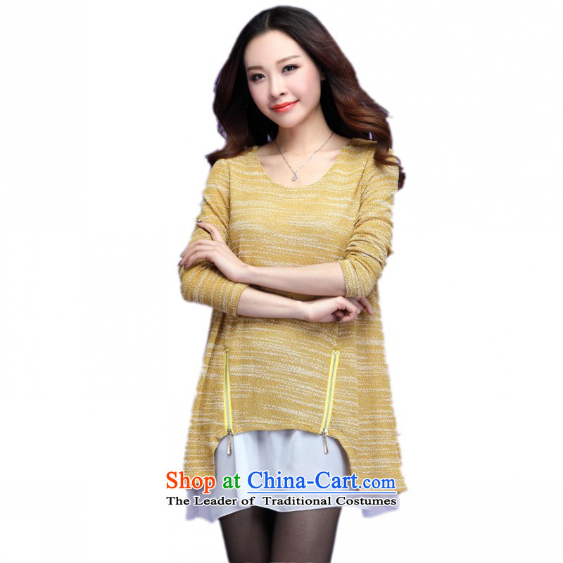 C.o.d. Package Mail thick people dress xl dresses 2015 Autumn New Knitted Shirt, long-sleeved loose, skirts pregnant women clothes thick mm yellow XXL approximately 145-160 skirt catty