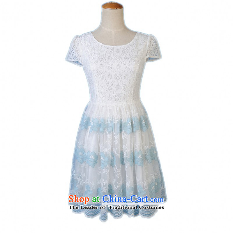 【 C.O.D. package mail as soon as possible the new 2015 spring/summer load lace elegant sweet dresses XL OL video thin short-sleeved rust spend a short skirt lady Skirt Style of Sau San please refer to the blue data option code is concerned, it is of the l