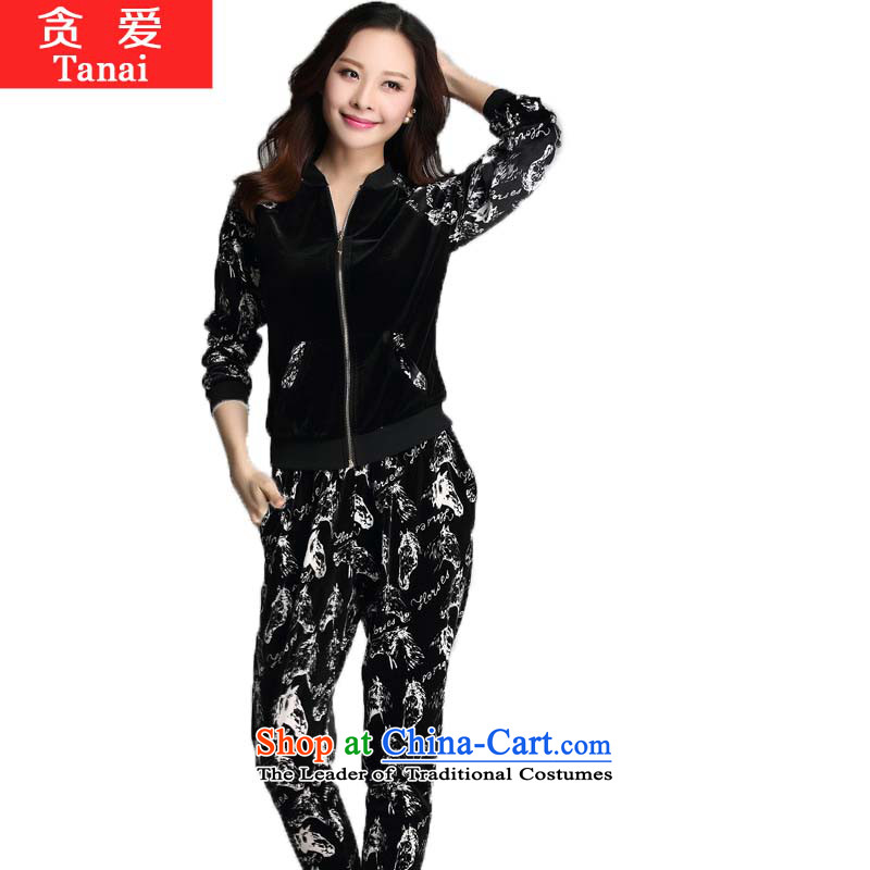 Indulge in fall and winter thick sister to xl ladies casual kit sweater girl loose video thin velvet two kits sports wear black 4XL, coveted (tanai) , , , shopping on the Internet
