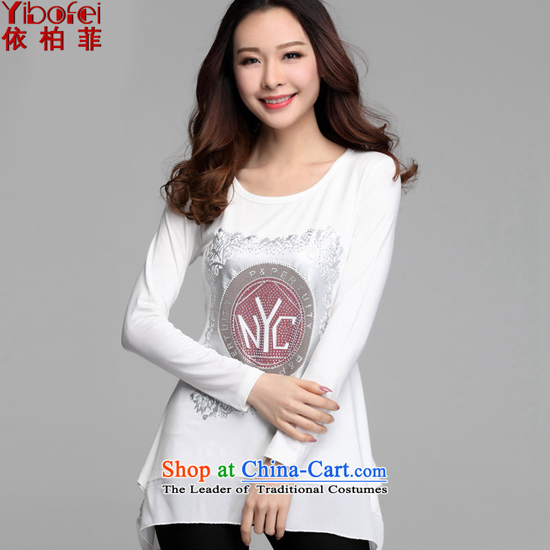 In accordance with the perfect spring 2015 the new Korean loose video thin large stamp long-sleeved T-shirt chiffon stitching forming the Netherlands Y2047 female white XXXL