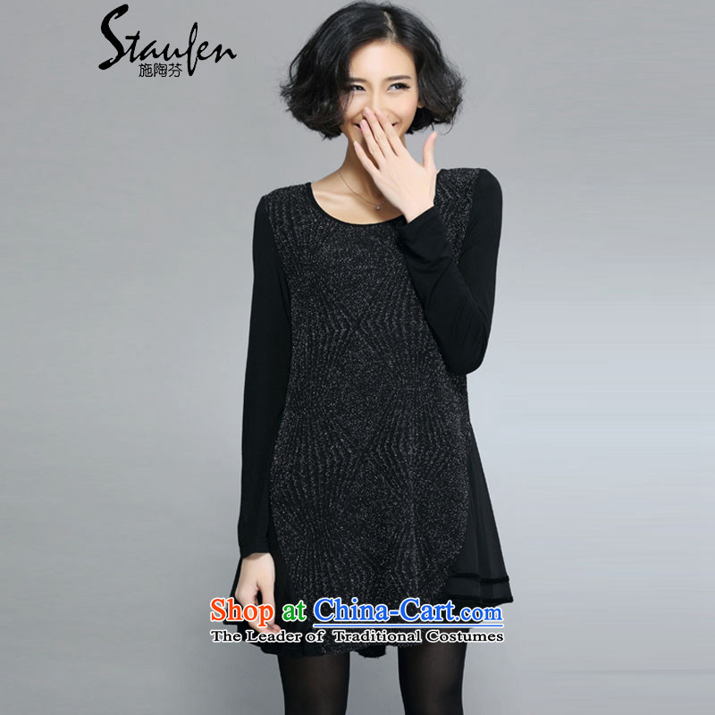 Stauffen?spring 2015 the new Korean version of large numbers of black flashing Boobie dresses?8096?Black?3XL_145-160 catty