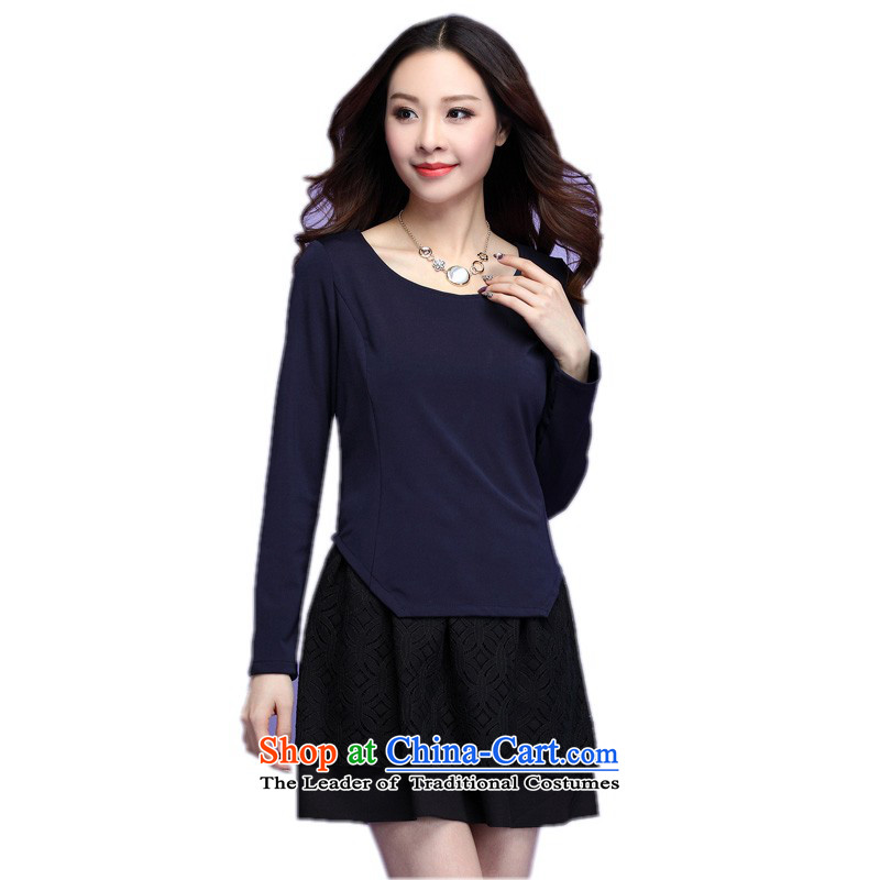 C.o.d. Package Mail thick people dress XL 2015 Autumn, dresses minimalist look round-neck collar stitching leave two kits short skirts long-sleeved black skirt lady XXL about 145-160, land is of Yi , , , shopping on the Internet