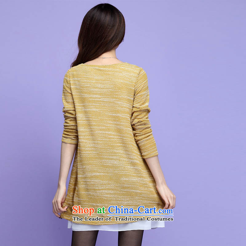 Indulge larger fall inside the new Korean version of recreational leave loose parts in the two long chiffon stitching knitted dresses 3687th yellow 4XL, coveted (tanai) , , , shopping on the Internet