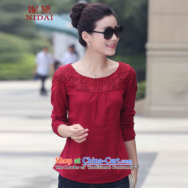 Connie Doi 2015 summer on new long-sleeved T-shirt female large middle-aged women forming the Women's clothes female T shirt?XB8001?BOURDEAUX?XL