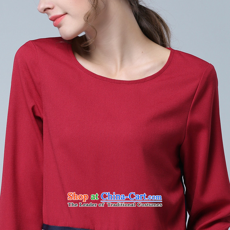 Rui Mei to to increase women's code 2015 Autumn New) thick mm thin knocked color graphics in the stitching long long-sleeved T-shirt, forming the chiffon N1327 shirt , us to red 2XL, RIUMILVE (shopping on the Internet has been pressed.)