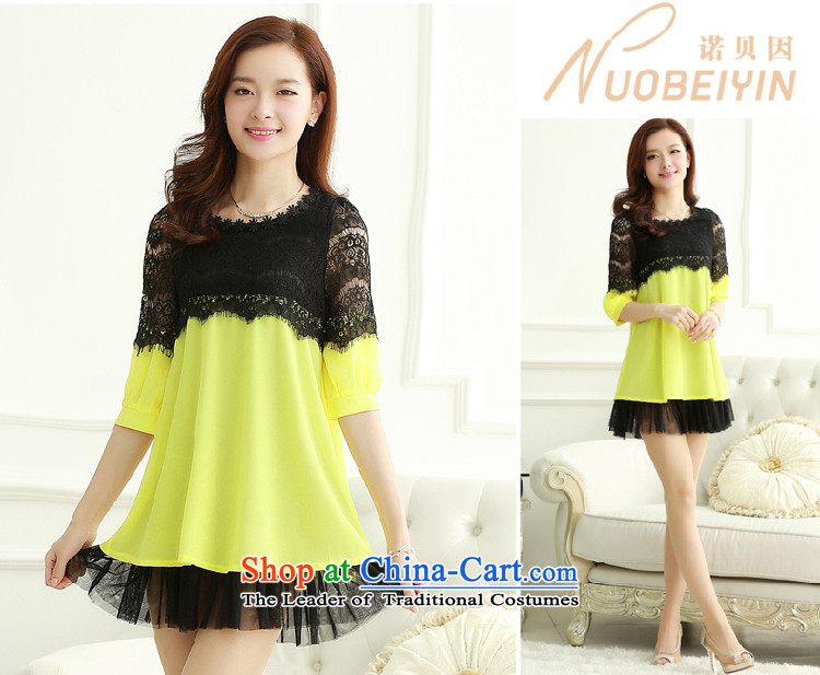 Large YILISA Women 2015 MM thick large spring and summer new Korean loose video thin lace stitching chiffon dresses W9500 light yellow XXXL picture, prices, brand platters! The elections are supplied in the national character of distribution, so action, buy now enjoy more preferential! As soon as possible.