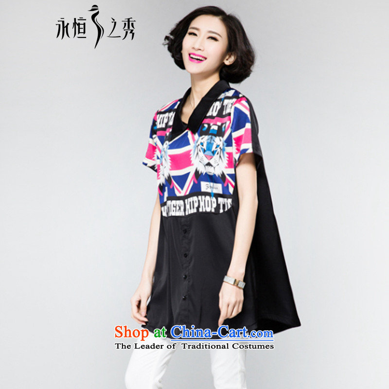 The Eternal-soo to xl ladies casual shirts in the spring and summer of 2015, the sister trendy new) thick thick, Hin in thin long loose knocked-color printing black T-shirt 4XL, lapel eternal Soo , , , shopping on the Internet