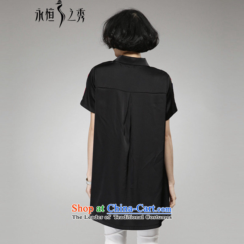 The Eternal-soo to xl ladies casual shirts in the spring and summer of 2015, the sister trendy new) thick thick, Hin in thin long loose knocked-color printing black T-shirt 4XL, lapel eternal Soo , , , shopping on the Internet