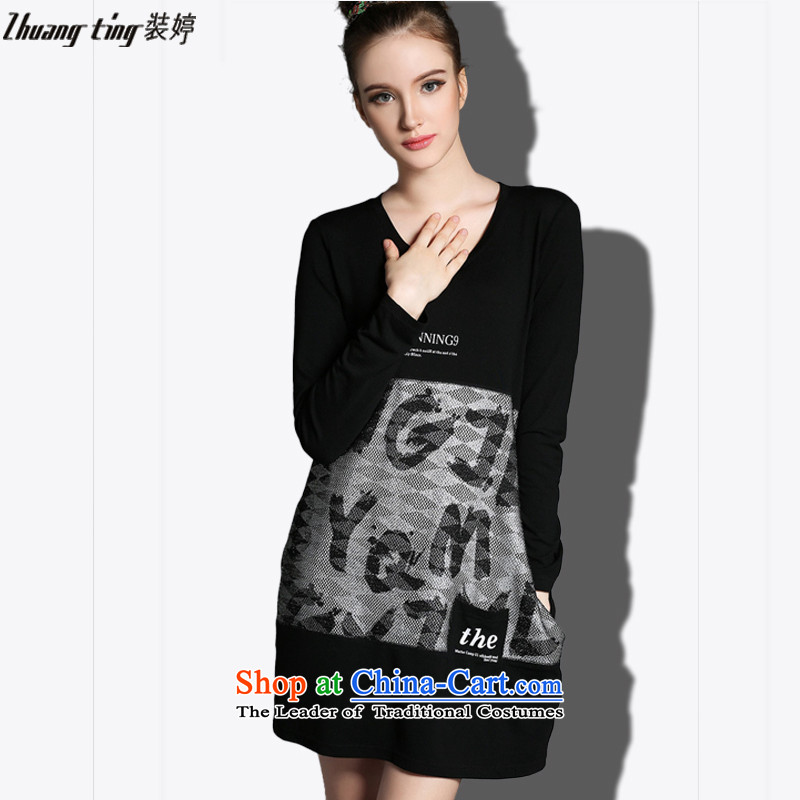 Replace, Hin thick zhuangting ting thin 2015 autumn large new women's high-end to increase expertise western sister dresses 1825 BlackXXL
