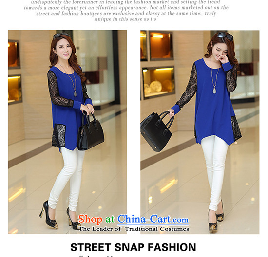 Large YILISA female thick mm Korean loose lace stitching shirt 2015 Spring/Summer new stylish large dresses W9508 blue XL Photo, prices, brand platters! The elections are supplied in the national character of distribution, so action, buy now enjoy more preferential! As soon as possible.