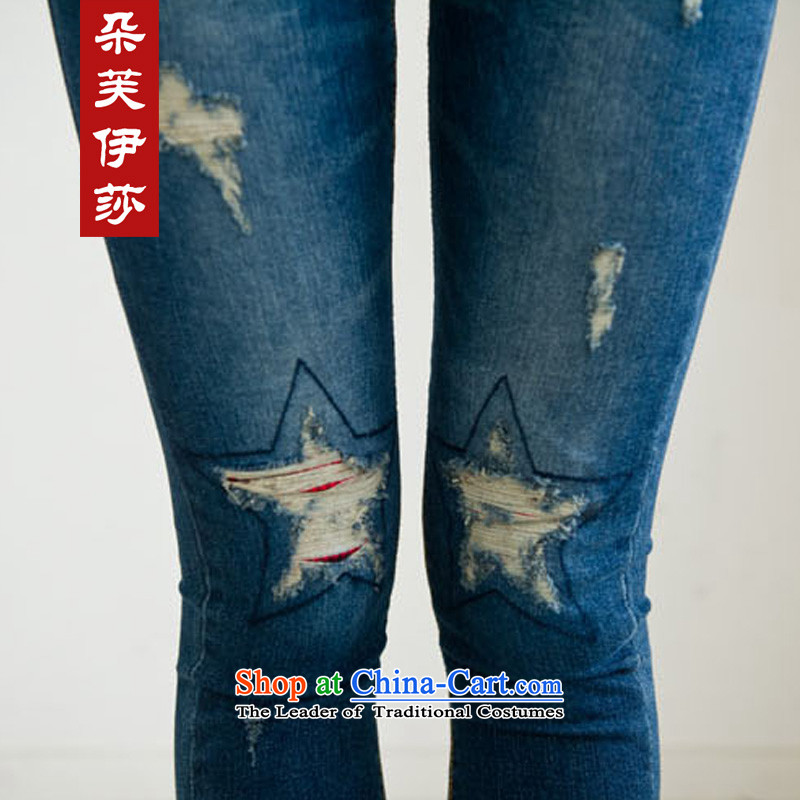 Flower to Isabelle 2015 New Fat MM to extra graphics of the hole in the Sau San thin jeans pants female D1553 castor blue 38, flower to Isabelle (dufflsa) , , , shopping on the Internet
