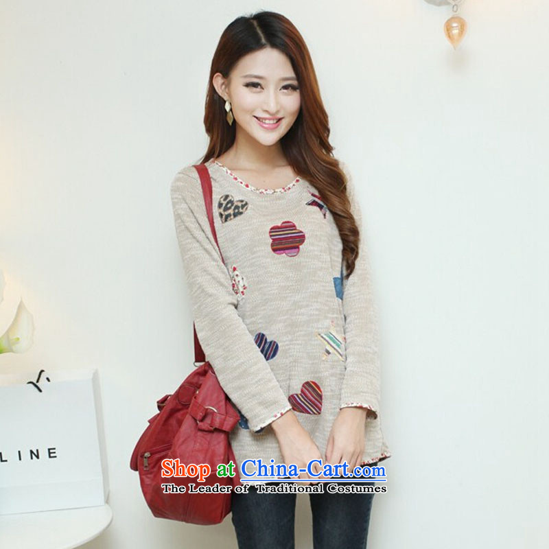 The 2015 autumn love in the new version of Korea to increase women's code thick solid fat shirt leisure mm, Hin thin cotton linen, long-sleeved T-shirt apricot XXXL 140-155, emotions na (QINGSLNA) , , , shopping on the Internet