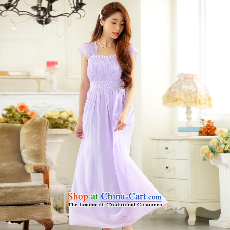 C.o.d. Package Mail xl stylish long skirt 2015 new summer staple pearl dress dresses pure color chiffon elegance gentlewoman large skirt around 125-145 purple XL catty