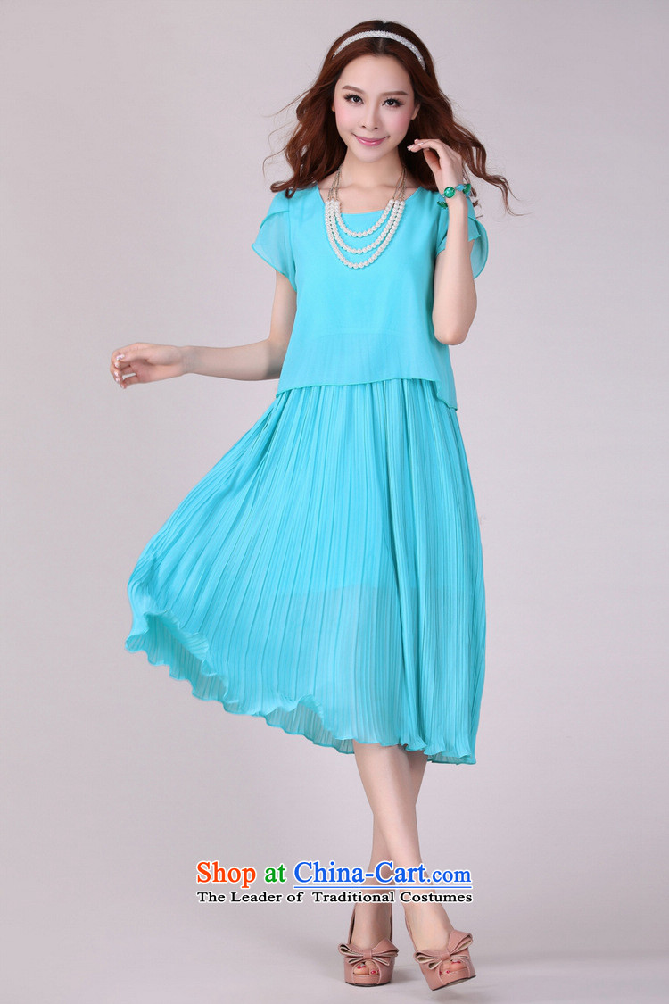 Gilland up Code women's dresses long skirt thick mm Summer 2015 new chiffon Korean 2,064 short-sleeved Sau San blue XL Photo, prices, brand platters! The elections are supplied in the national character of distribution, so action, buy now enjoy more preferential! As soon as possible.
