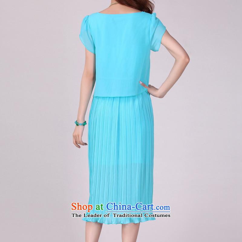 Gilland up Code women's dresses long skirt thick mm Summer 2015 new chiffon Korean 2,064 short-sleeved Sau San blue XL, Ian Tune , , , shopping on the Internet