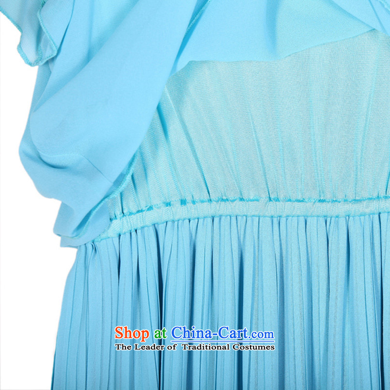Gilland up Code women's dresses long skirt thick mm Summer 2015 new chiffon Korean 2,064 short-sleeved Sau San blue XL, Ian Tune , , , shopping on the Internet
