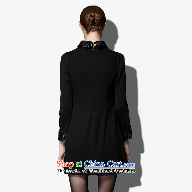 (Replace Ting zhuangting as soon as possible new) Autumn 2015, Europe and the high end of the larger women's retro small lapel Sau San dresses 1541 Black XL, replacing Ting (zhuangting) , , , shopping on the Internet