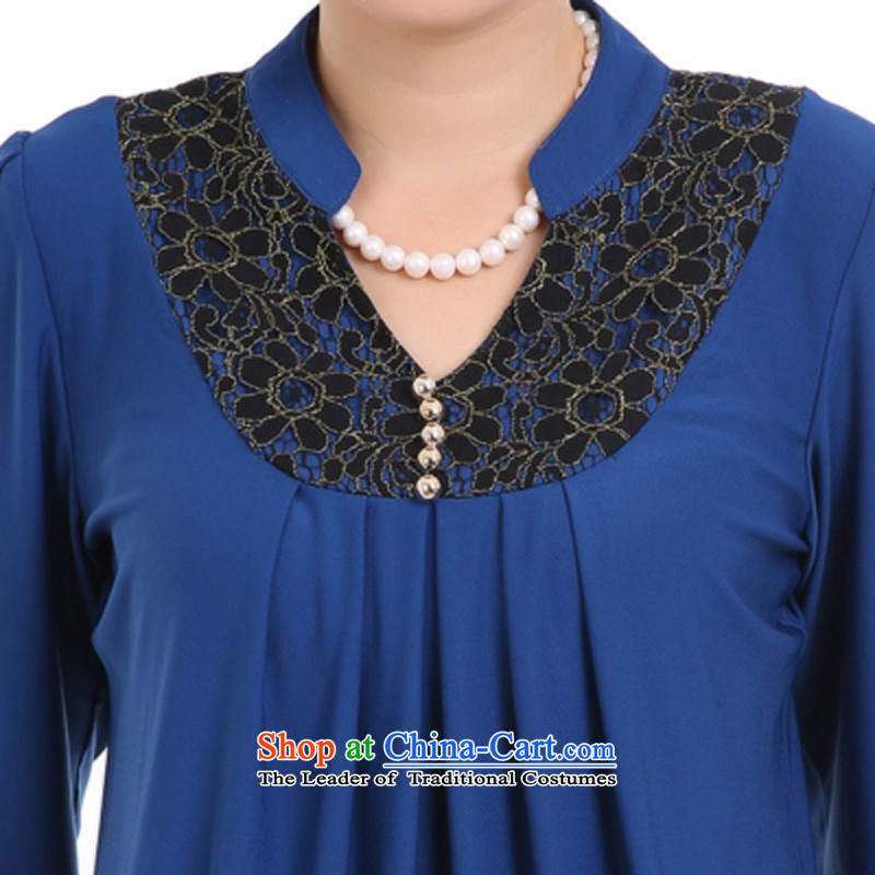 The sea route take the Korean version of the new Small collar lace stitching long-sleeved loose general), forming the basis of the big code shirt 5A1376J blue sea route to spend.... XL, online shopping