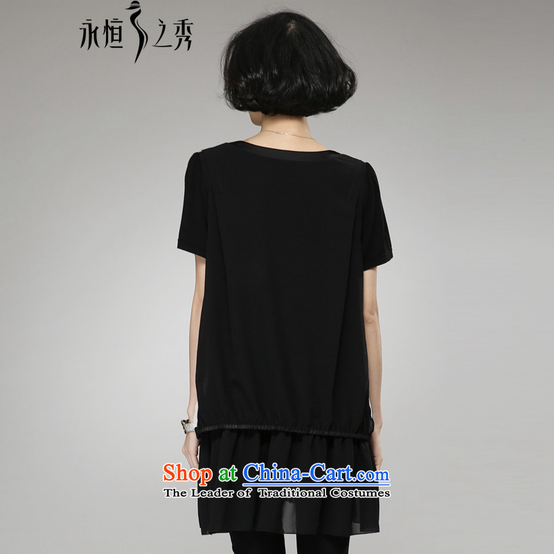 The Eternal Soo-thick mm larger women's dresses 2015 Spring/Summer new people of the video thin thick western chiffon flowers computer embroidery leave two T-shirts dress with black XL, eternal Soo , , , shopping on the Internet