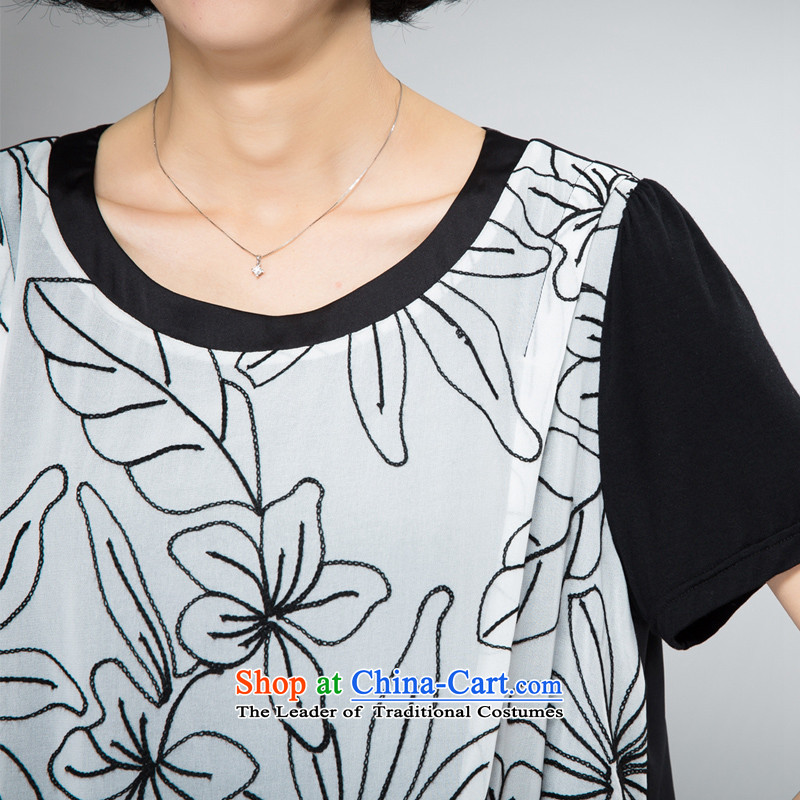 The Eternal Soo-thick mm larger women's dresses 2015 Spring/Summer new people of the video thin thick western chiffon flowers computer embroidery leave two T-shirts dress with black XL, eternal Soo , , , shopping on the Internet