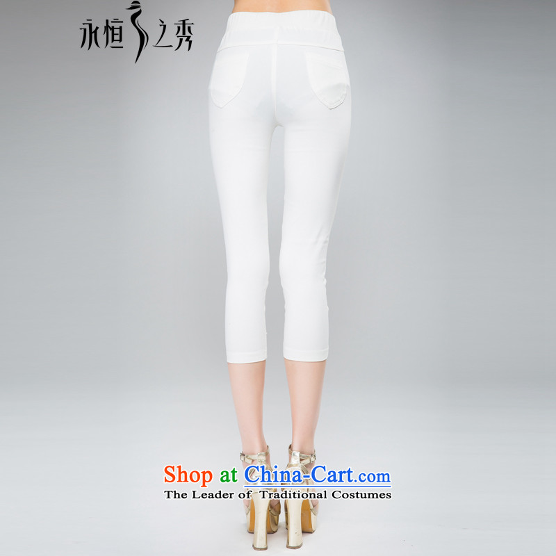 The Eternal-soo to xl female Capri thick sister 2015 Spring/Summer new thick mm thick, Hin thin wild lace hem leisure pants white 2XL, eternal Soo , , , shopping on the Internet