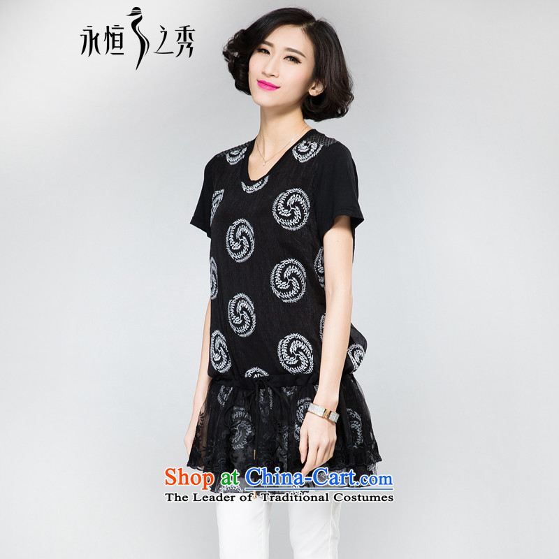 The Eternal Yuexiu Code women's dresses 2015 Spring/Summer thick, Hin thin new mm thick western style computer embroidery adjustable waist twine video thin black skirt 2XL, eternal Soo , , , shopping on the Internet