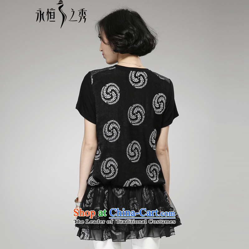 The Eternal Yuexiu Code women's dresses 2015 Spring/Summer thick, Hin thin new mm thick western style computer embroidery adjustable waist twine video thin black skirt 2XL, eternal Soo , , , shopping on the Internet