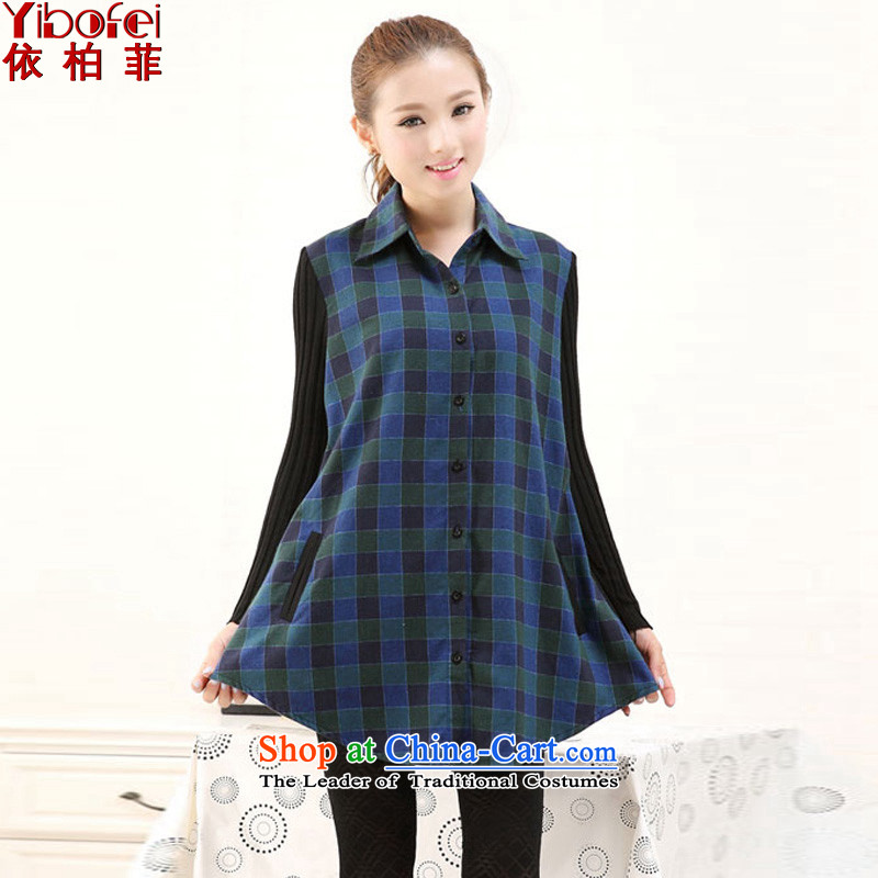 In accordance with the perfect spring 2015 the new SISTER extra-thick Ultra video thin female latticed shirt stitching knitted dresses Y2067 blue 4XL