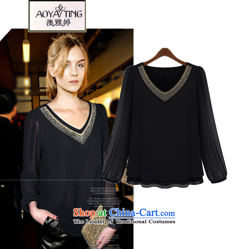 O Ya-ting spring 2015 to xl thick sister chiffon shirt long-sleeved T-shirt, forming the Netherlands shirt female M307 Black 3XL 145-165 recommends that you Jin