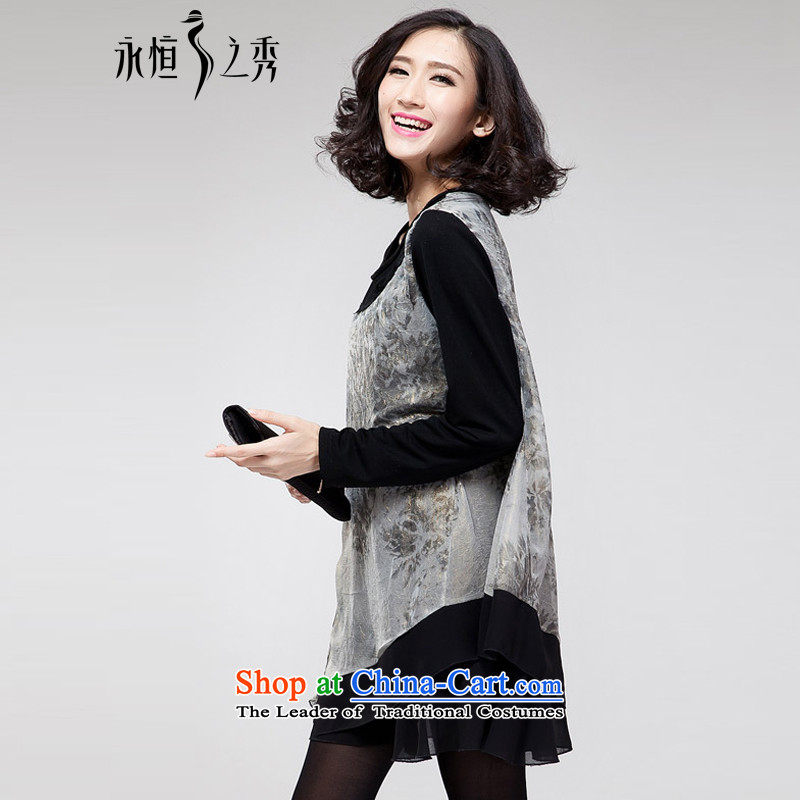 The Eternal Soo-XL women's dresses thick sister 2015 Autumn load new products Korean version of fat mm thick plus is loose black poverty video thin, long-sleeved black skirt 4XL, chiffon eternal Soo , , , shopping on the Internet