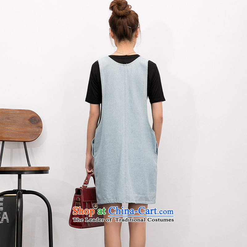 In accordance with the perfect summer 2015 new thick MM loose lovely cowboy strap skirt Double Pocketed pregnant women skirt vest Y2072  XXL, light blue to perfect (yibofei) , , , shopping on the Internet