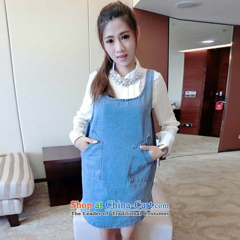 In accordance with the perfect spring and summer 2015 new thick mm loose larger cowboy strap skirt video thin dresses slips skirt Y2073 pregnant women light blue , L, in accordance with the perfect (yibofei) , , , shopping on the Internet
