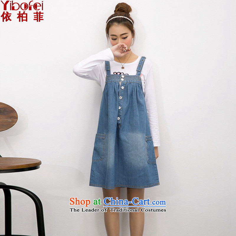 In accordance with the?new 2015 perfect Korean large relaxd thick MM cowboy strap skirt slips pregnant women skirt skirt?Y2074?SKYBLUE?L
