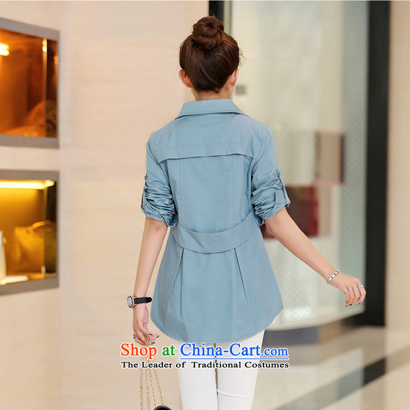El-ju 2015 Autumn Yee Nga New) Knitting stitching graphics thin long-sleeved shirt with larger female RZ8269 BLUE XL, el-ju Yee Nga shopping on the Internet has been pressed.