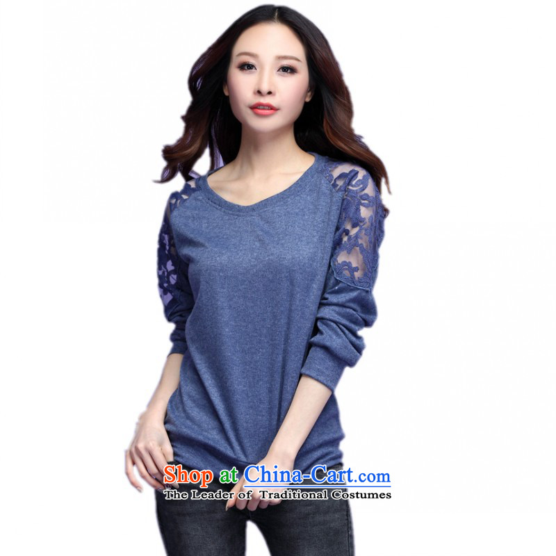 C.o.d. plus obesity mm T-shirts autumn 2015 new boxed lace long-sleeved T-shirt wild-wool round-neck collar video large thin black shirt , 60-175 about 3XL constitution hazel (QIANYAZI) , , , shopping on the Internet