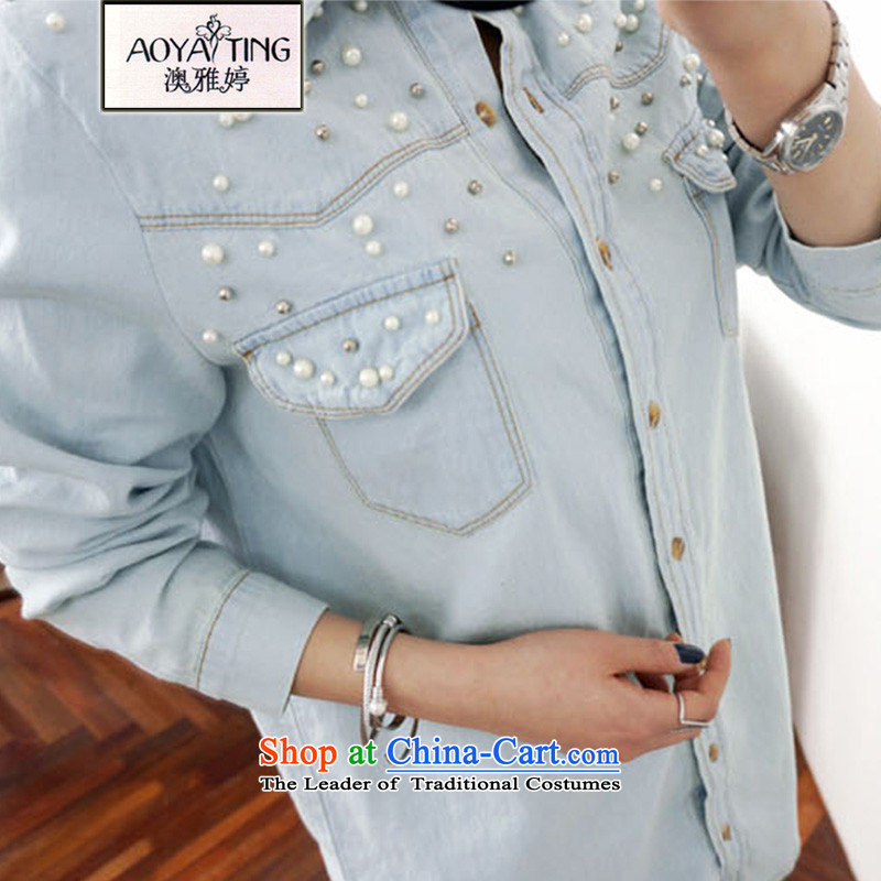 O Ya-ting thick mm to the ad xl women in spring and autumn 2015 NEW SHIRT spring cowboy jacket coat 61-05 thin light gray 2XL 125-145 recommends that you, O Jacob aoyating Ting () , , , shopping on the Internet