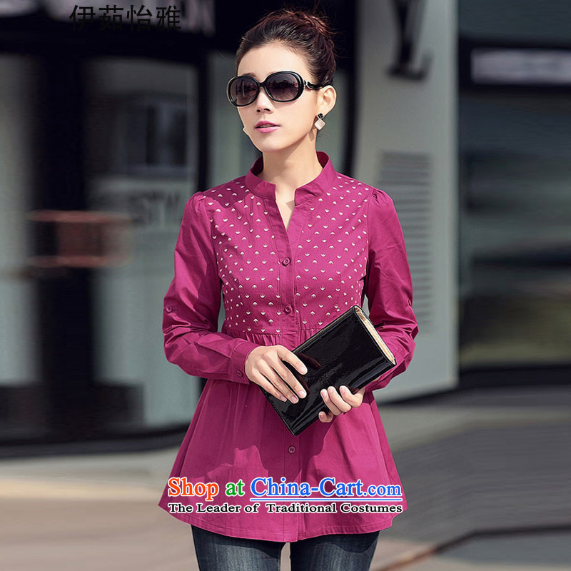 El-ju 2015 Autumn Yee Nga new boxed version stamp large Korean Beauty Code women's long-sleeved shirt RY50068 large long-sleeved red , L'Yu Yee Nga shopping on the Internet has been pressed.