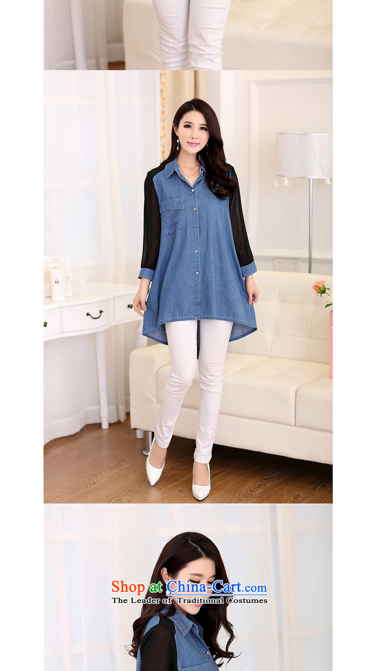 In accordance with the new 2015 perfect Fat MM to extra loose video thin chiffon stitching long cowboy yi shirt, blue 4XL Photo Y2091 girl, prices, brand platters! The elections are supplied in the national character of distribution, so action, buy now enjoy more preferential! As soon as possible.
