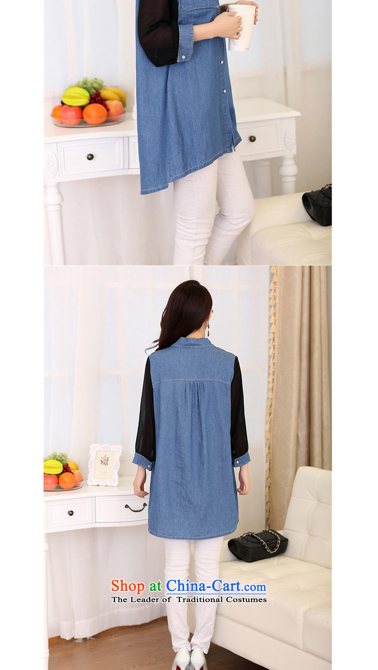 In accordance with the new 2015 perfect Fat MM to extra loose video thin chiffon stitching long cowboy yi shirt, blue 4XL Photo Y2091 girl, prices, brand platters! The elections are supplied in the national character of distribution, so action, buy now enjoy more preferential! As soon as possible.